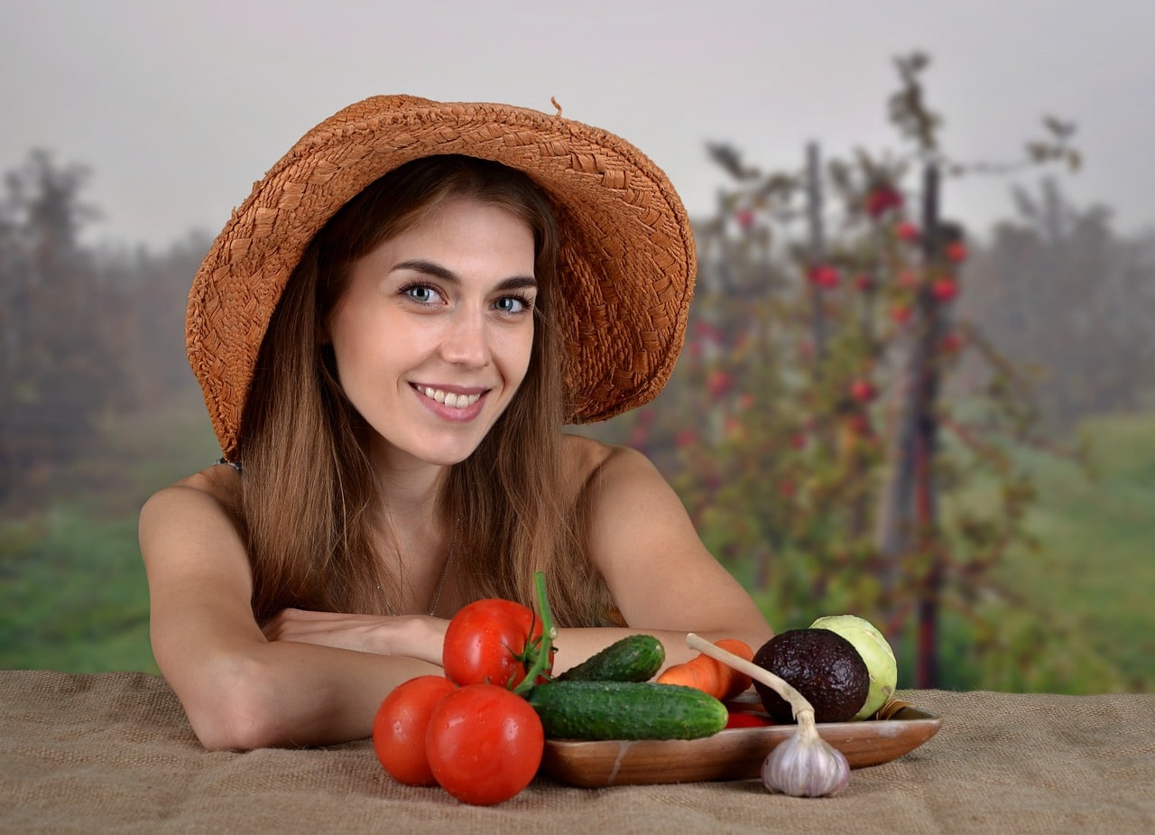 girl, woman, vegetables