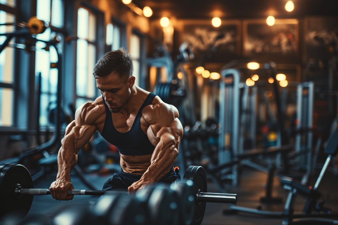 programme de musculation : homme effectuant une séance de musculation avec intensité