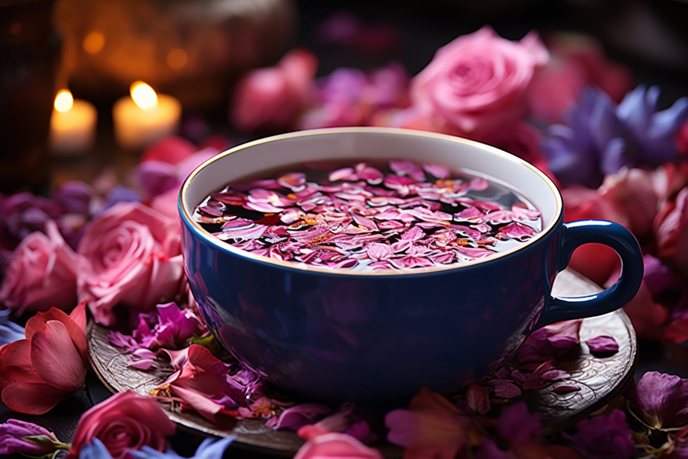 thé blanc : tasse de thé blanc avec feuilles de thé