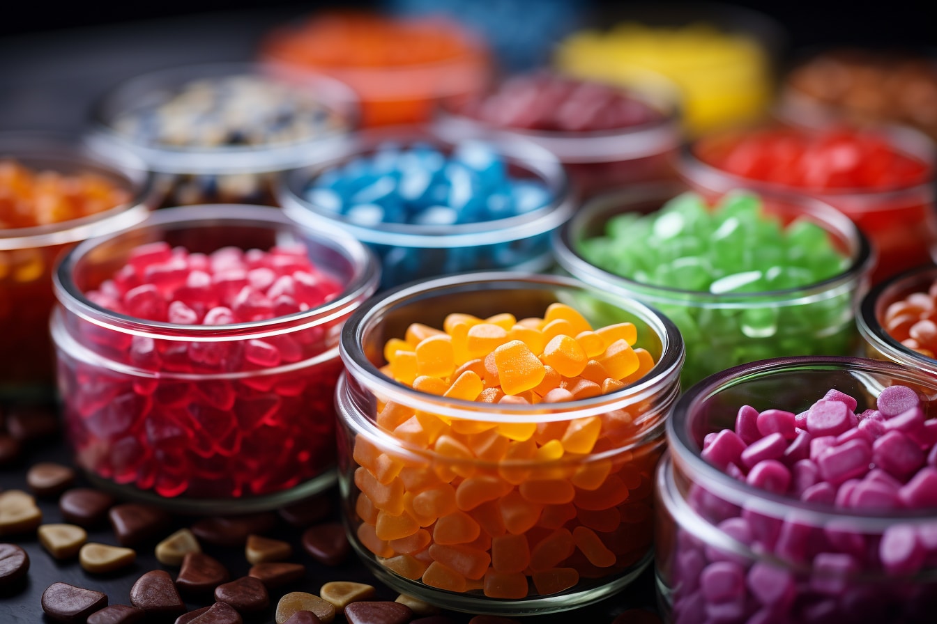 gummies : assortiment coloré de gummies en forme de bonbons