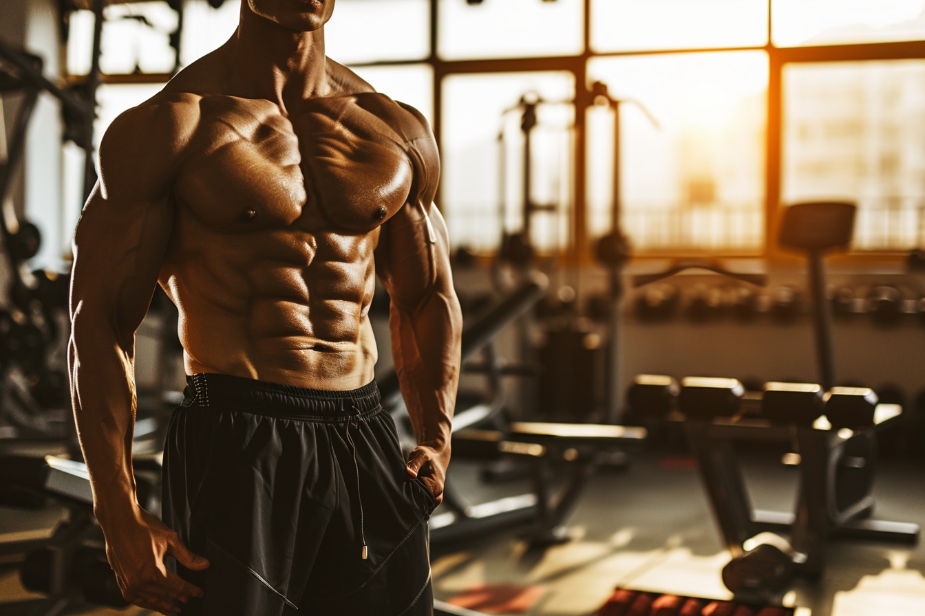 masse grasse : silhouette avec abdominaux apparents et masse grasse réduite