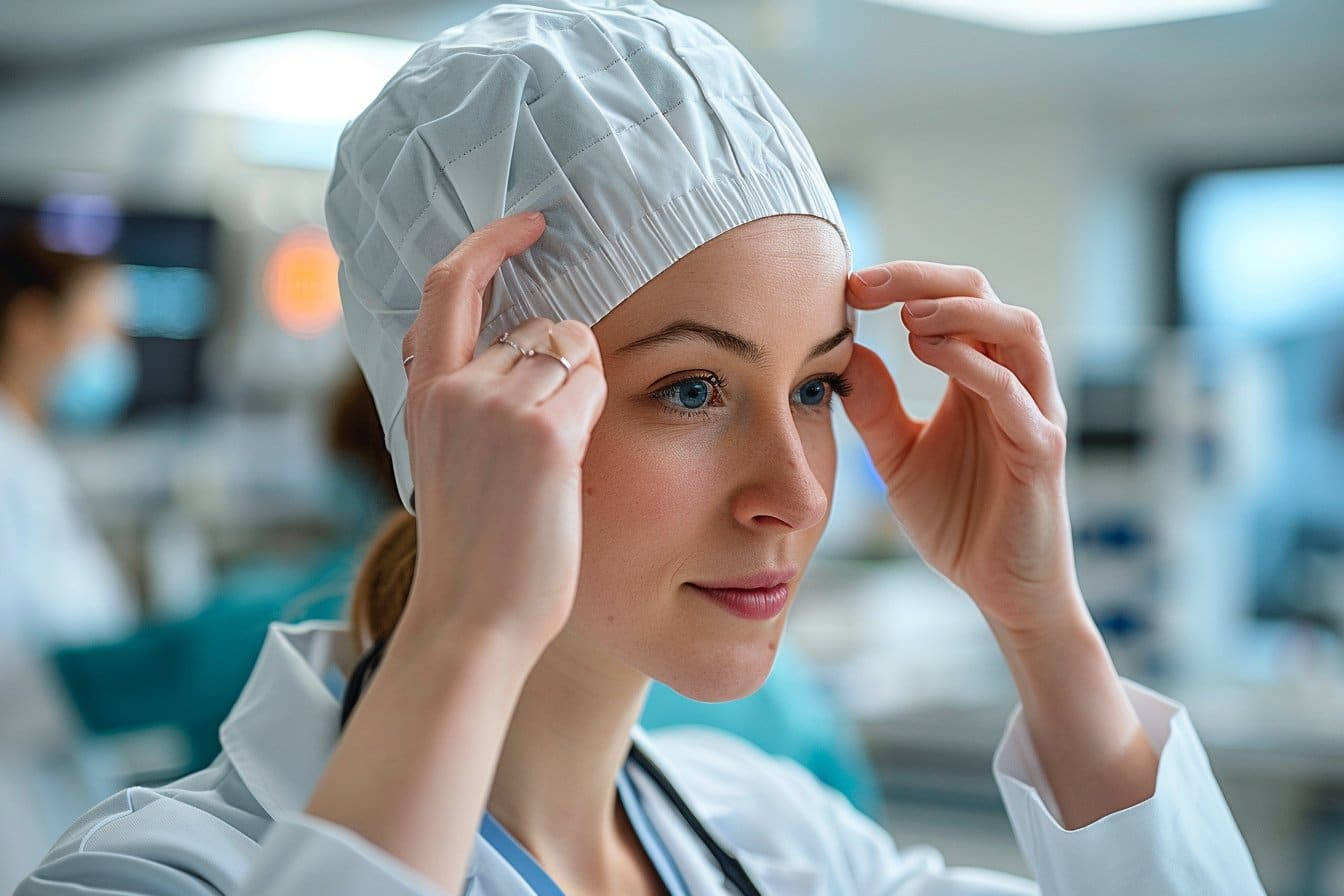 calot de médecin : professionnel de santé portant un calot bien ajusté