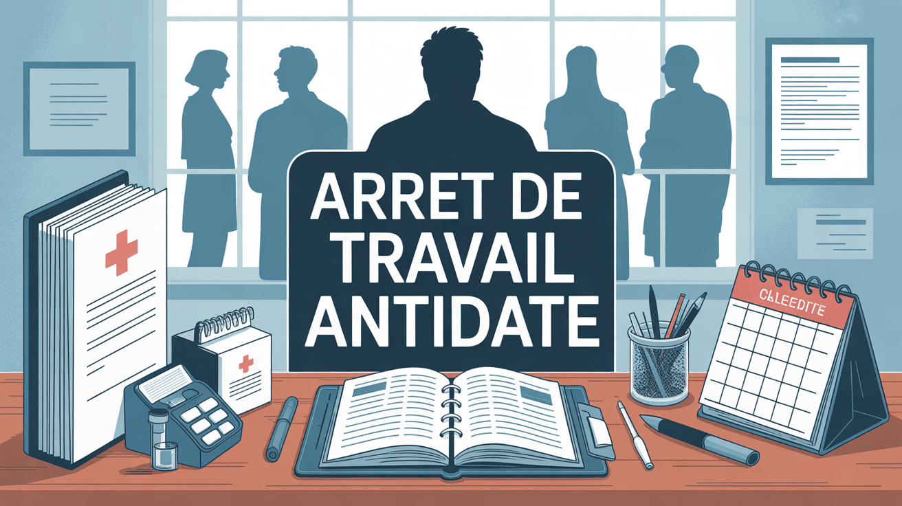 arret de travail antidate visuel stylise bureau documents medicaux