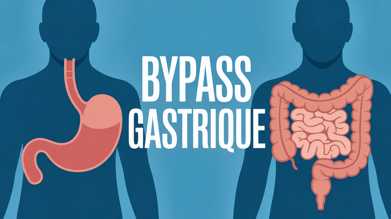 Bypass gastrique, illustration estomac et intestin avec suivi médical