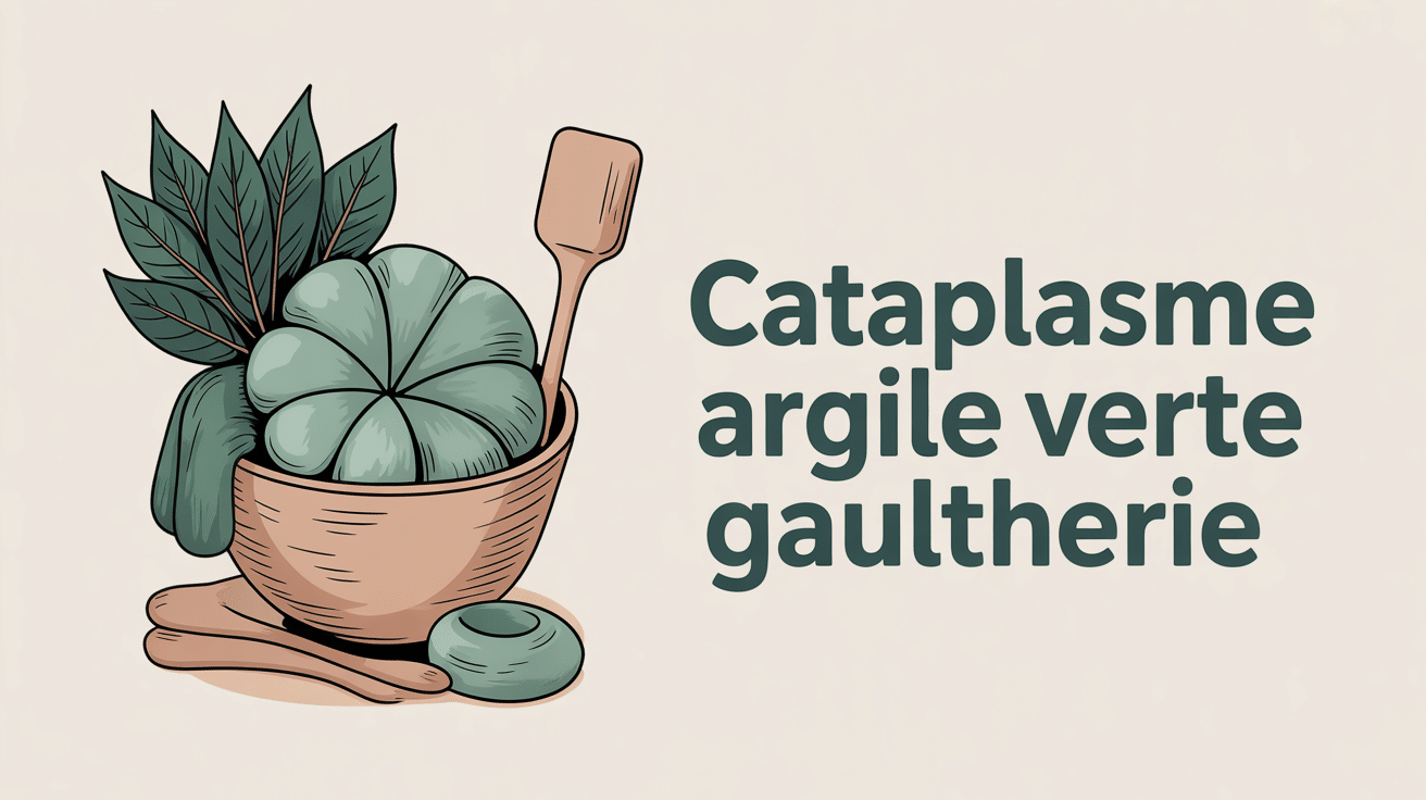 Cataplasme argile verte gaultherie sur genou et accessoires