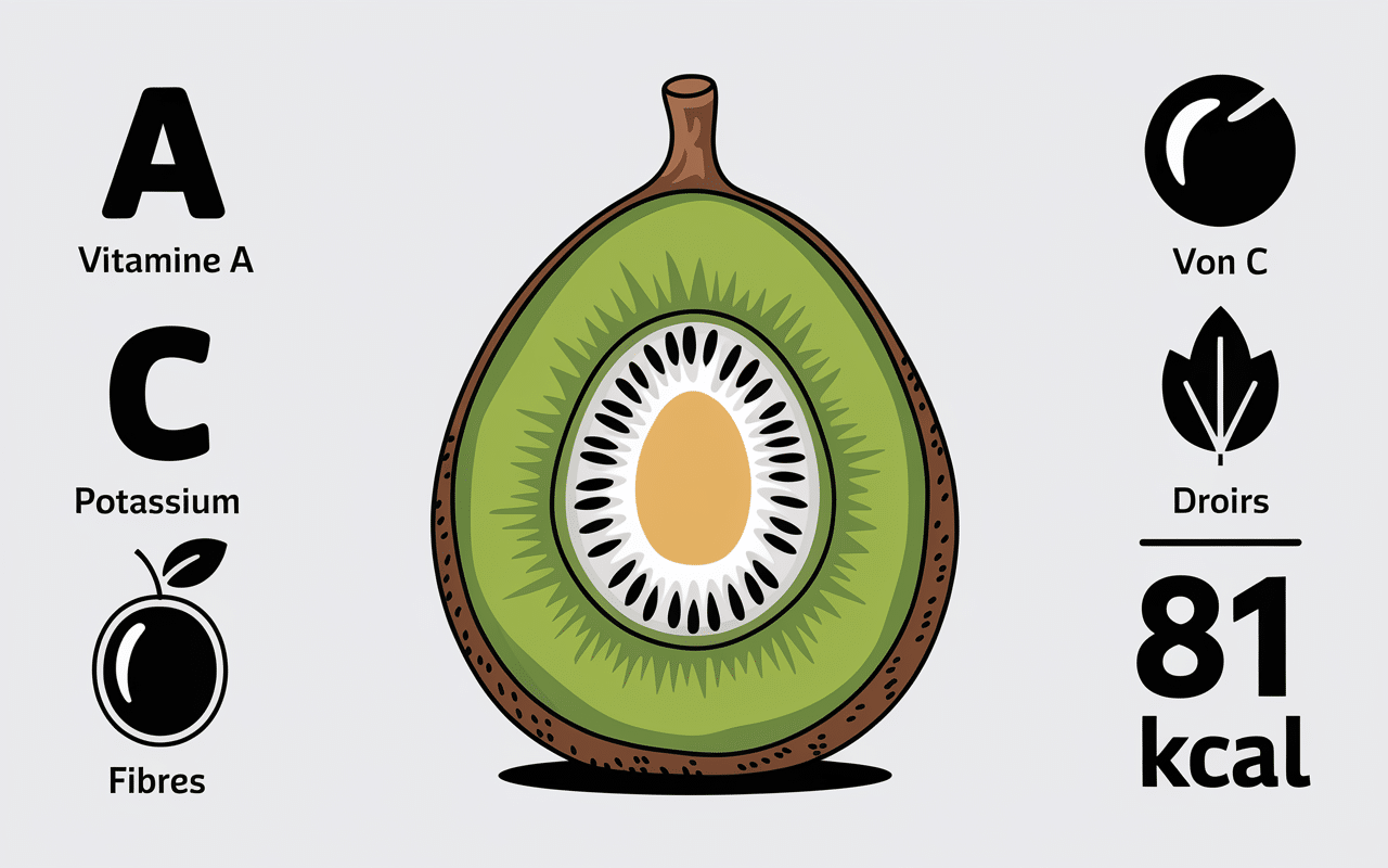 Tableau visuel valeurs nutritionnelles kaki, vitamines fibres