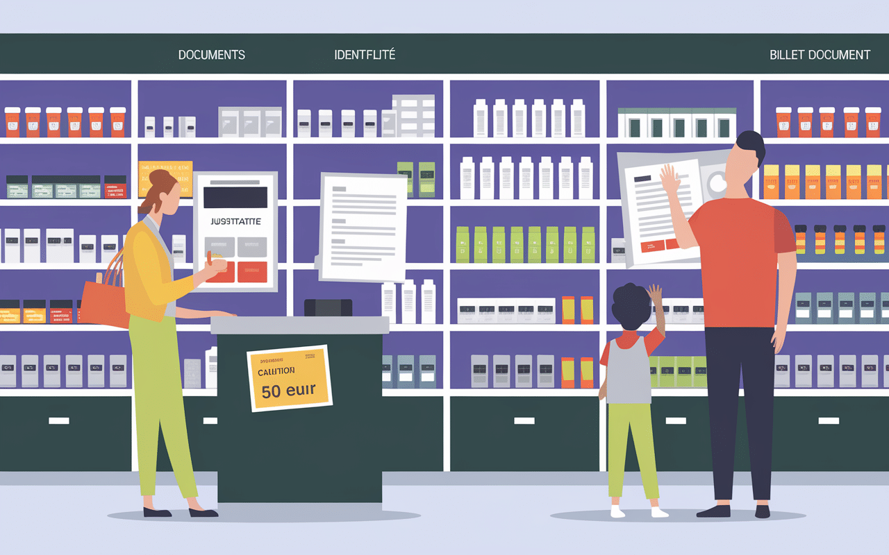 Comptoir pharmacie documents bequilles reglees