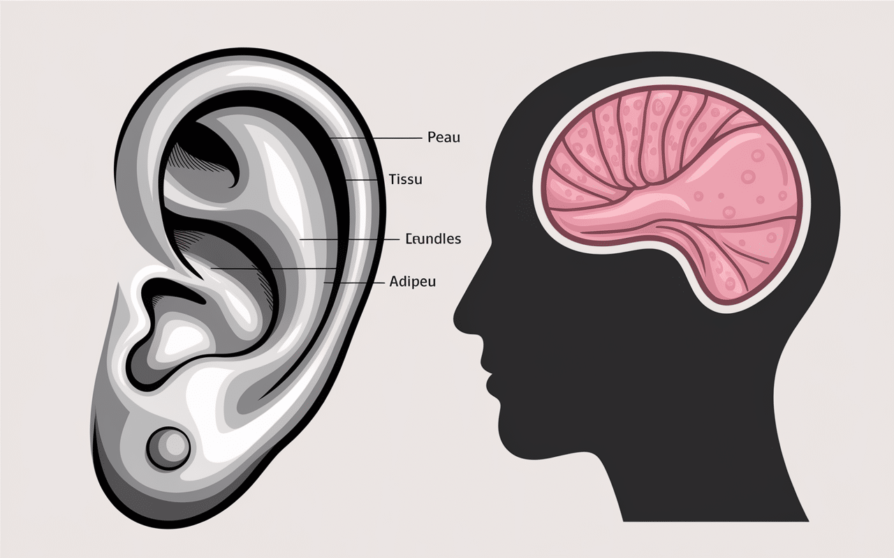 schéma structure lobe d'oreille pour réparation