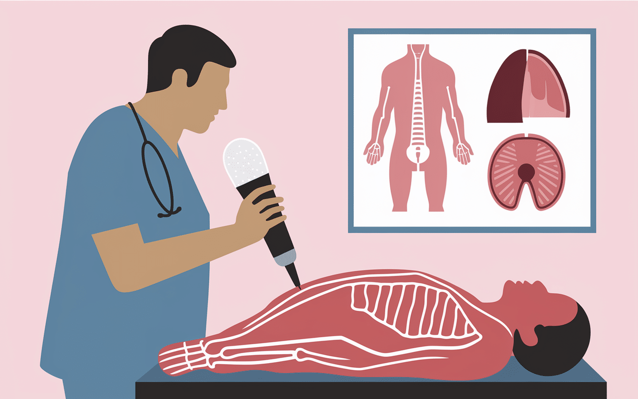 Sonde échographie inguinale sur l’aine patient