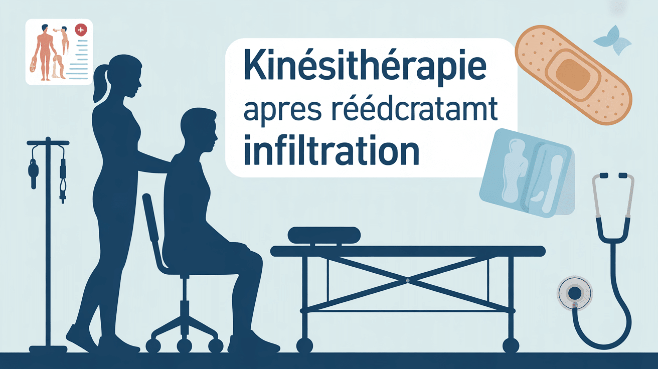 kinésithérapeute accompagne patient après infiltration
