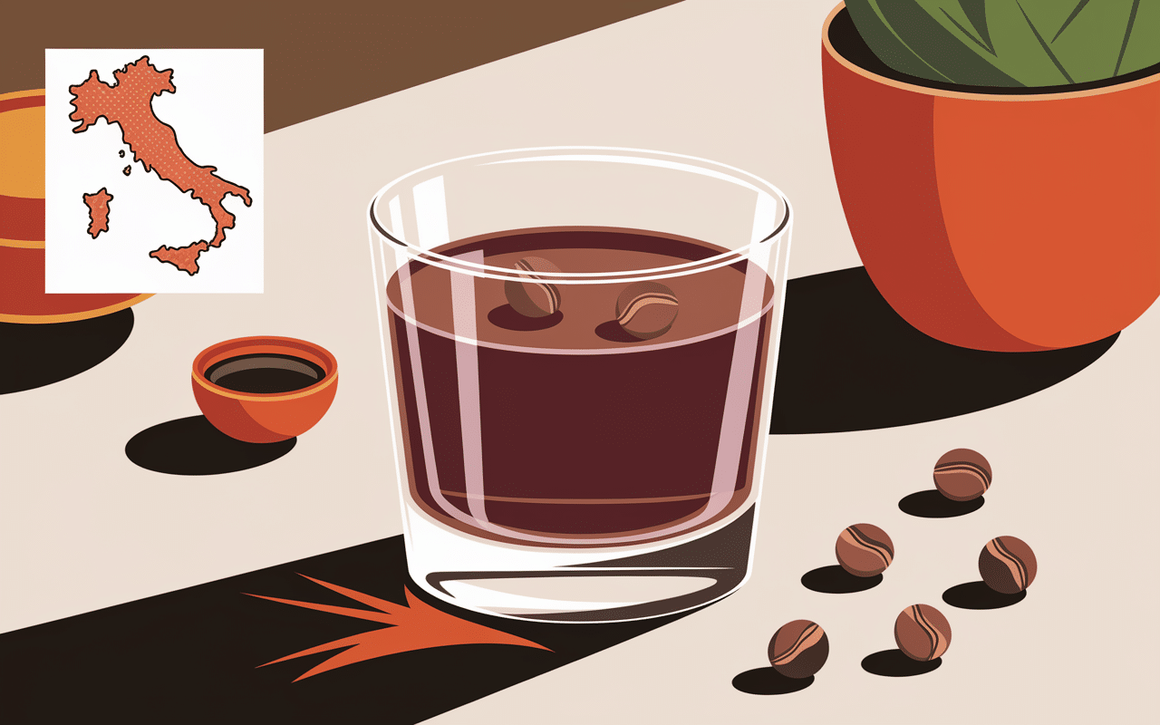 Petit verre de sambuca grains de cafe carte italie
