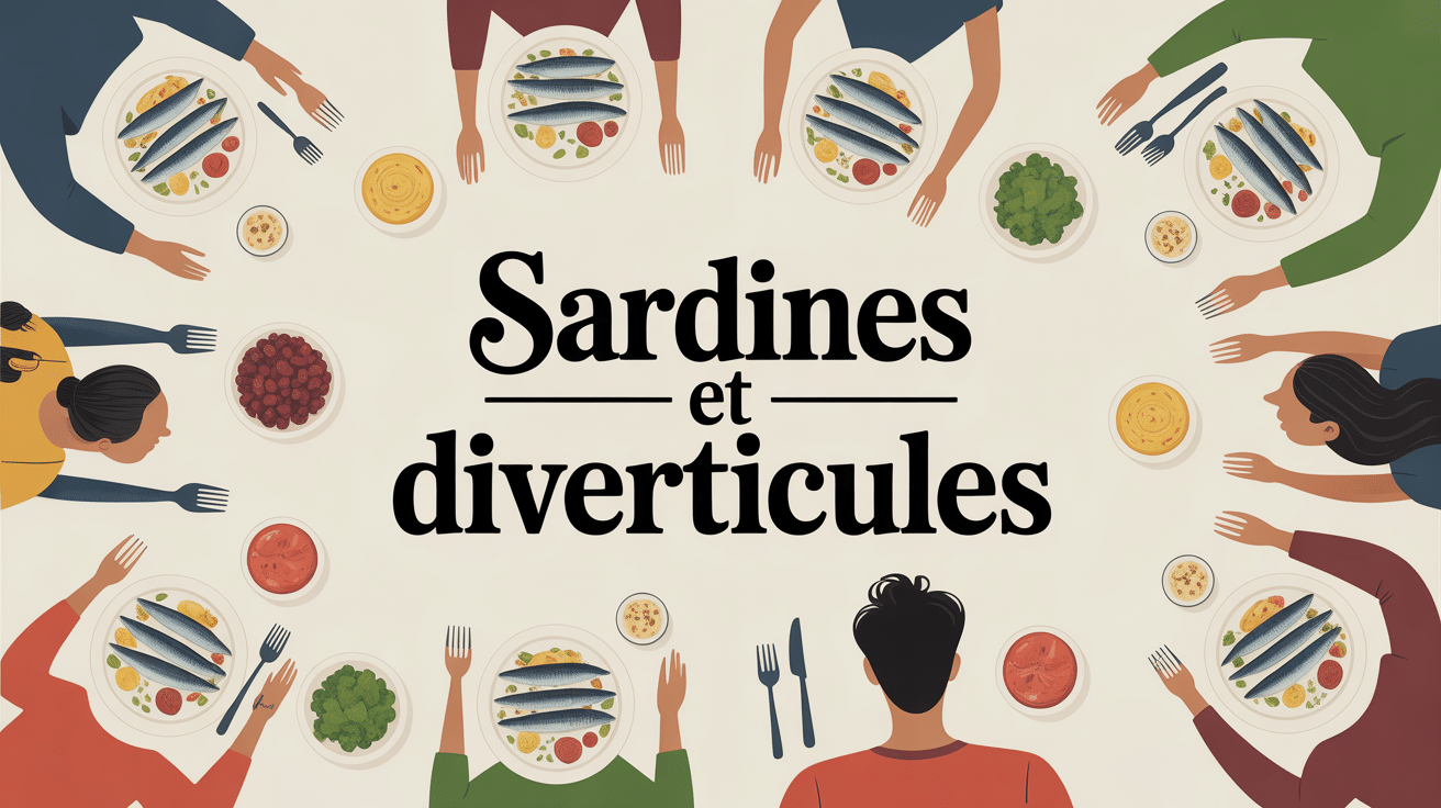 Table familiale avec plats de sardines, ambiance conviviale diverticules