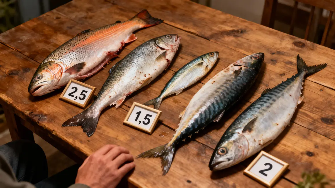 Poissons oméga-3 et chiffres comparatifs sur table