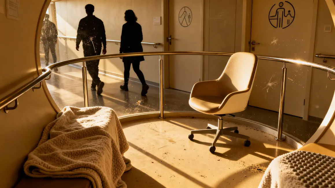 Unité Alzheimer couloir sécurisé barres appui fauteuils pictogrammes