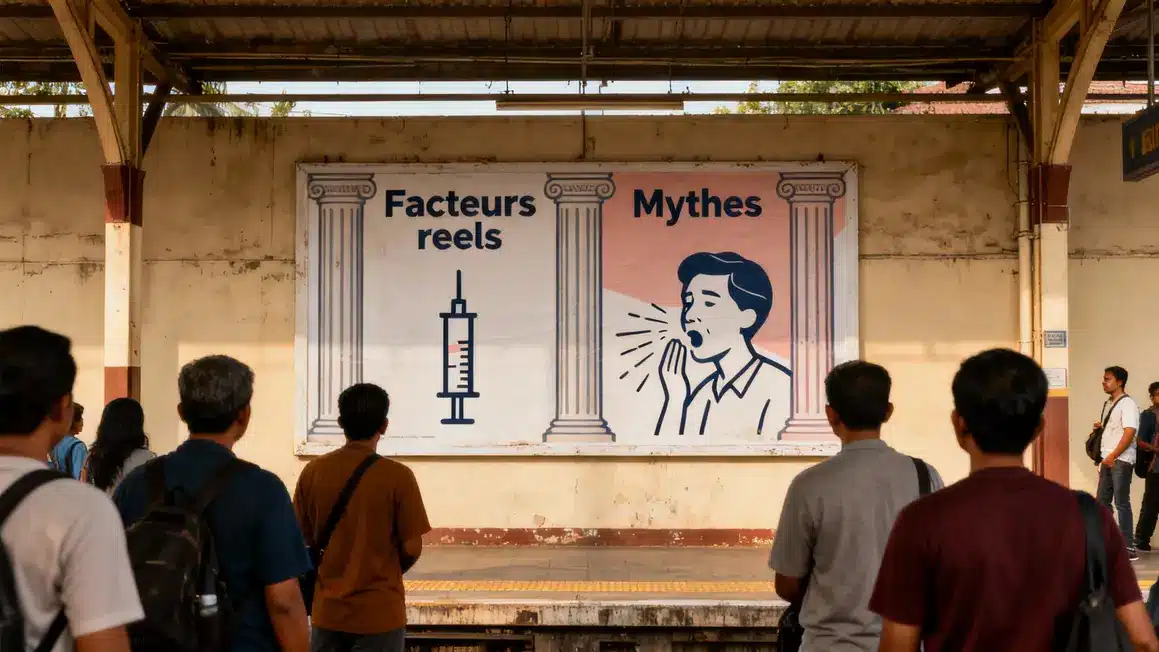 Affiche indonésienne sur mythes VIH et transmission par éternuement