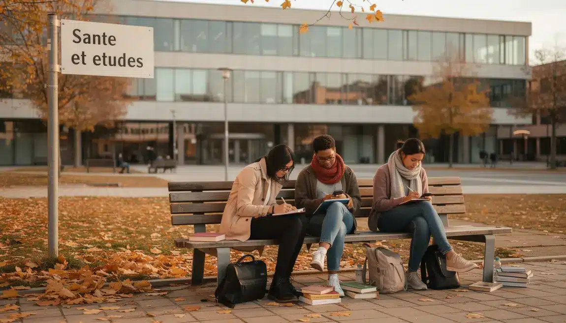 étudiants devant campus santé et études