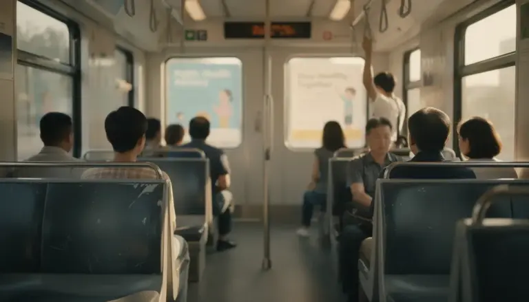 Affiches santé sur transmission VIH mythe éternuement dans un train indonésien
