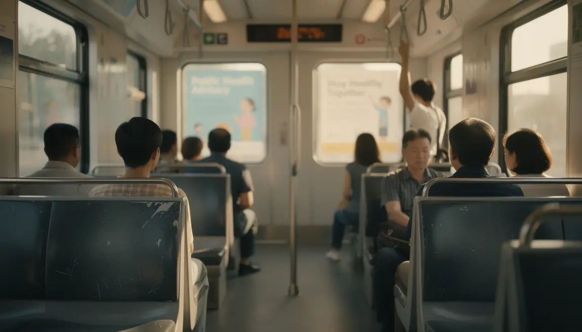 Affiches santé sur transmission VIH mythe éternuement dans un train indonésien