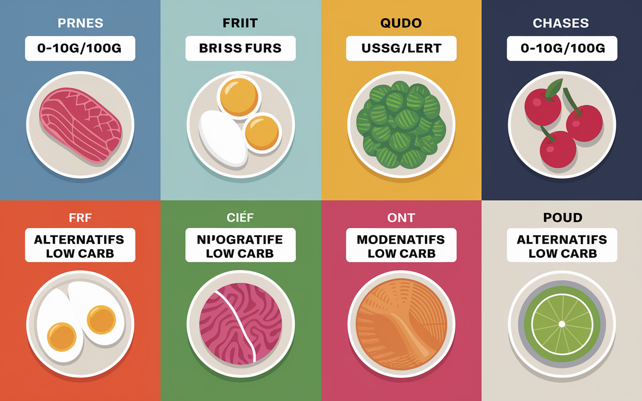 liste aliments pauvre en glucide sur planche