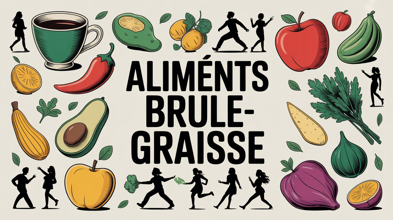 Bannière illustrée aliments brûle graisse assiette silhouettes