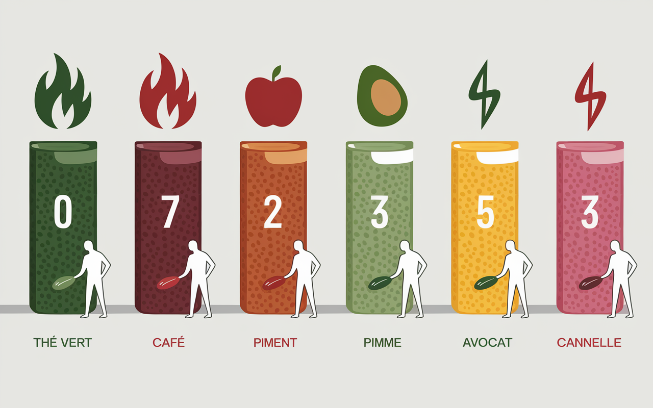 Tableau comparatif aliments brûle graisse chiffres flames