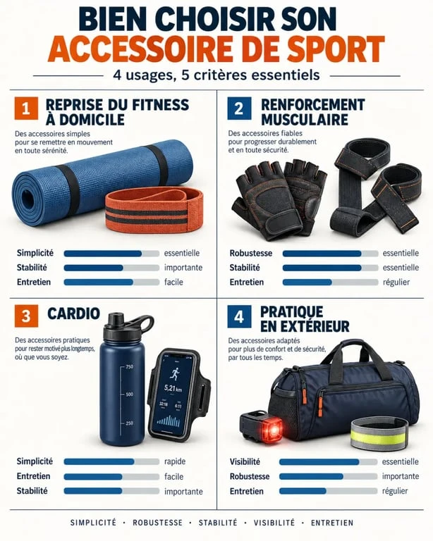 Infographie pour choisir un accessoire pour sport selon sa pratique et ses objectifs
